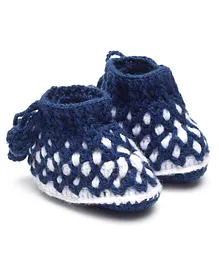 MayRa Knits Hand Knitted Woven Design Detailed Booties - Blue
