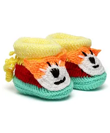 MayRa Knits Hand Knitted Booties - Blue & Multi Colour