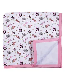 My Milestones Muslin Blanket 2 Layered (43x43 Inches) Zoo Print - Pink