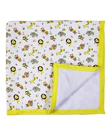 My Milestones Muslin Blanket 3 Layered (Size 43x43 Inches) Zoo Print - Yellow