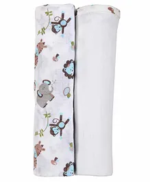 My Milestones 3 in 1 Muslin Swaddle Wrapper Pack of 2 (Size 41x41 Inches) Zoo Print - Blue & White