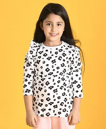Anthrilo Full Sleeves Leopard Printed Tee - White
