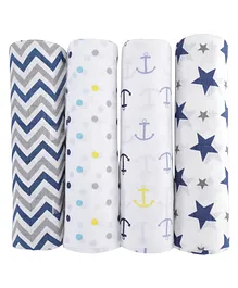 Haus & Kinder 100% Cotton Muslin Swaddle Wrapper Pack of 4 - Navy Grey White