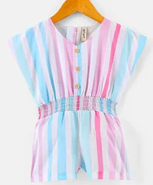 Orrigany Cotton Knit Kimono Sleeves Jumpsuit Striped Pattern - Pink