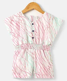 Orrigany Knitted Short Sleeves Jumpsuit Marble Print - Pink & White