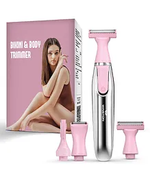 WINSTON Rechargeable Battery Operated Cordless 3-In-1 Body Bikini Eyebrow Trimmer & Shaver Portable 42W - Pink Silver