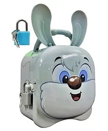 Archies Bunny Shaped Coin Money Box Piggy Bank with Key for Kids - Grey