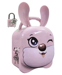 Archies Bunny Shaped Coin Money Box Piggy Bank with Key - Pink