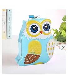 Archies Owl Shaped Coin Money Box Piggy Bank with Key - Blue