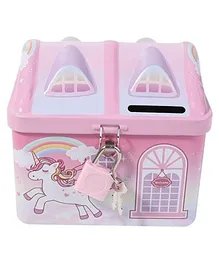 Archies Unicorn Hut Shaped Coin Money Box Piggy Bank with Key - Pink