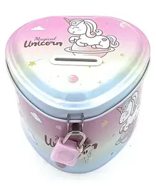 Archies Unicorn Heart Shaped Coin Money Box Piggy Bank with Key - Pink