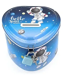 Archies Spaceship Heart Shaped Coin Money Box Piggy Bank with Key - Blue
