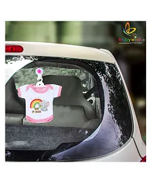 babywish Baby on Board Car Decals Cloth Safety Sign Board Come with One Hanger & One Large Vaccum Suction Cup Rainbow & Baby Elephant Print - Pink