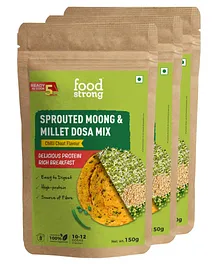 Foodstrong Sprouted Moong Dosa Mix Chilli Chat Pack of 3 - 150 g each