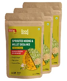 Foodstrong Sprouted Moong Dosa Mix Chilli Garlic Pack of 3 - 150 g each