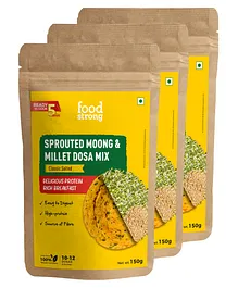 Foodstrong Sprouted Moong Dosa Mix Classic Salted Pack of 3 - 150 g each