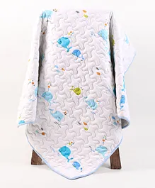 Moms Home Organic Cotton Baby Muslin AC Quilt Blanket Blue Whale - Multicolour