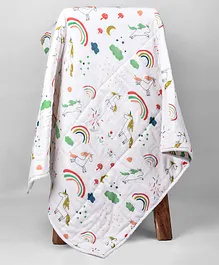 Moms Home Organic Cotton Baby Muslin AC Quilt Blanket Unicorn - Multicolour