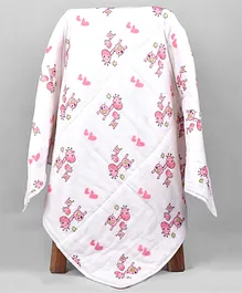 Moms Home Organic Cotton Baby Muslin AC Quilt Blanket Pink Giraffe - Multicolour