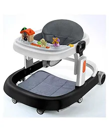 Multi Function Cushioned Seat Adjustable Height Baby Walker With Music Toy Bar & Anti Fall Protection - Black & White