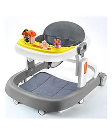 Multi Function Cushioned Seat Adjustable Height Baby Walker With Music Toy Bar & Anti Fall Protection - Silver