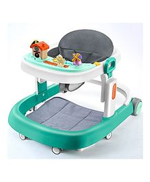 Multi Function Cushioned Seat Adjustable Height Baby Walker With Music Toy Bar & Anti Fall Protection - Green