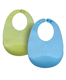Infantso Baby Waterproof Silicone Bib for Feeding Infants and Toddlers With Adjustable Button Pack of 2 - Blue & Yellow