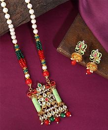 Yellow Chimes Kundan Beaded With Charm Necklace And Ear Rings - Multi Colour