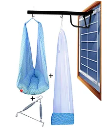 VParents Cherub Baby Swing Cradle with Mosquito Net Spring and Metal Window Cradle Hanger Blue