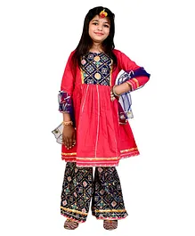CHAKORI Three Fourth Sleeves Patola Print Tassle Detail Kurta  & Sharara Set -Red
