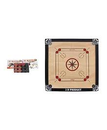JD Sports Wooden Carrom Board Medium With Coins - Cream And Black