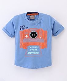 Little Kangaroos Cotton Half Sleeves T-Shirt Camera Print - Bigal Blue