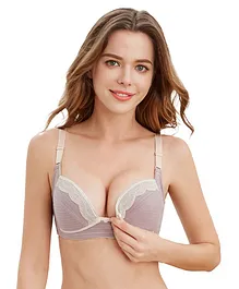 Momsoon Striped Detailed & Lace Embellished Maternity Nursing Bra - Purple