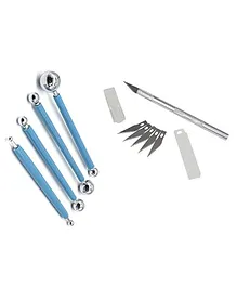 Kunya Clay Stainless Steel Ball Tools with Detail Pen Knife Combo Set - (4pc ball tool & 1pc detail Knife)