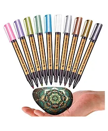 Kunya Premium Metallic Marker Pens Fine Tip Set of 10 - Multicolour