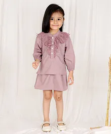 SnuggleMe Meshy Solid Frilled Top With Bottom Shorts - Purple