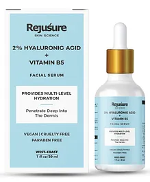 Rejusure 2% Hyaluronic Acid & Vitamin B5 Facial Serum Provides Multi Level Hydration for Dry & Normal Skin   30 ml