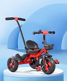 Babyhug Plug & Play Black Hawk Tricycle With Parental Push Handle & Storage Basket - Hot Red