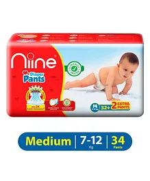 Niine Baby Diaper Pants Medium Size  for Overnight Protection with Rash Control - 34 Pants