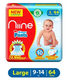 Niine Baby Diaper Pants Large Size  for Overnight Protection with Rash Control - 64 Pants