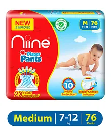 Niine Baby Diaper Pants Medium Size  for Overnight Protection with Rash Control - 76 Pants