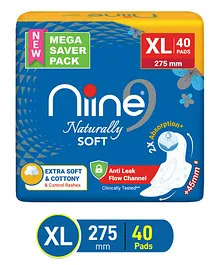 Niine Naturally Soft Super Saver Pack Sanitary Napkins XL - 40 Pieces