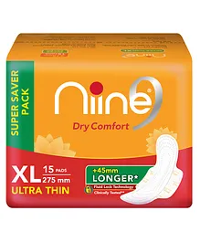 Niine Dry Comfort Ultra Thin XL Sanitary Pads With Fluid Lock Gel Technology - 15 Pieces