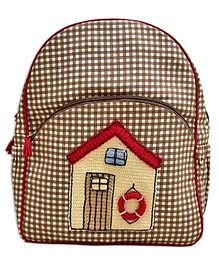 Happy Threads Cotton Backpack with Hand-Made House Crochet Brown - 11.5 inch