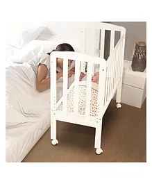 Baybee 2 in 1 Convertible Wooden Baby Bedside Crib Cot with 4 Height Adjustable Lockable Wheels - White