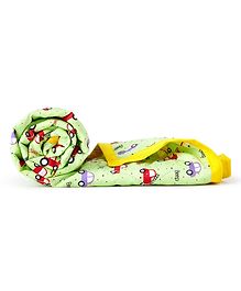 Babywish GOTS Certified Cotton Baby Dohar Blanket for Kids Thermal Soft Crib Blanket All Seasons Quilt for NewBorn Toddler Bed Blanket Giftset - Beep Car Printed Theme Green