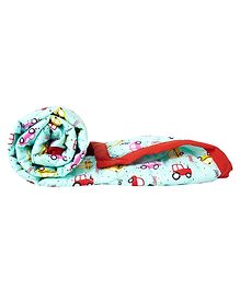 Babywish GOTS Certified Cotton Baby Dohar Blanket for Kids Thermal Soft Crib Blanket All Seasons Quilt for NewBorn Toddler Bed Blanket Giftset - Mint Vehicles Print Sea Green