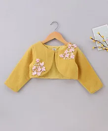A Little Fable Full Sleeves Flower Placement Appliqued Shrug - Mustard Yellow