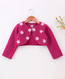 A Little Fable Full Sleeves Daisy Appliqued  Shrug - Pink