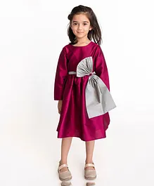 A Little Fable Full Sleeves Bow Applique Embellished Fit & Flare Dress - Maroon